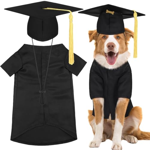 TiaoBug Hundeabschlusskappe und Kleid Hund Abschluss Kostüm Set Tassel Hut mit Kleid verstellbare lustige Haustier Kleidung Schwarz A L von TiaoBug
