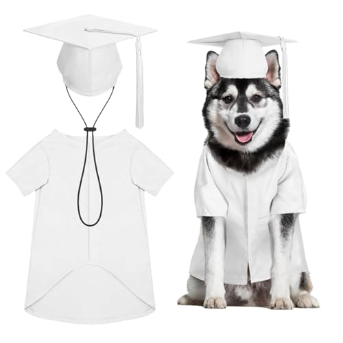 TiaoBug Hundeabschlusskappe und Kleid Hund Abschluss Kostüm Set Tassel Hut mit Kleid verstellbare lustige Haustier Kleidung Weiß A L von TiaoBug