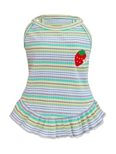 TiaoBug Hundekleid mit Erdbeermuster Süßes Sommer-Outfit mit Streifen für Prinzessinnen-Hündchen Grün S TiaoBug Hundekleid mit Erdbeermuster Süßes Sommer-Outfit mit Streifen für Prinzessinnen-Hündchen Grün S von TiaoBug