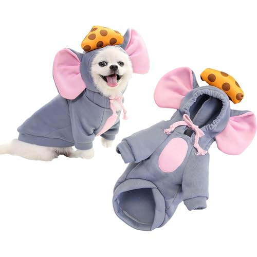 TiaoBug Hundemaus Kostüm Halloween Käse Muster Katzen Mantel Verkleidung für Hunde Katzen Süße Karneval Geburtstag Party Haube für Kleine Hunde Grau L von TiaoBug