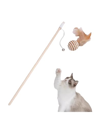 TiaoBug Interaktives Katzenspielzeug Katzen Spielzeug Kitten Katzenzubehör mit Federn Katzenspielzeug Stab mit Bell Ball One Size von TiaoBug