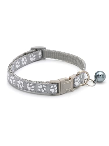 TiaoBug Katzenhalsbänder mit Glöckchen Katzenhalsband Verstellbare Kätzchenhalsbänder mit Glocke Grau One Size von TiaoBug