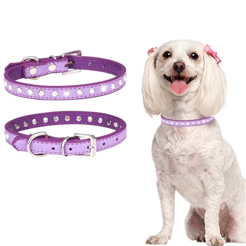 TiaoBug Luxuriöses Hundehalsband mit Strasssteinen und Kristallglanz für kleine Hunde verstellbares weiches Welpenhalsband Lavendel S von TiaoBug