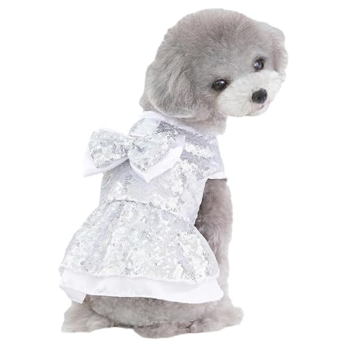 TiaoBug Metallische Pailletten Hundegeschirr Kleid niedliche Haustier Hochzeit Party Formal Kleid für kleine Hunde Silber X TiaoBug Metallische Pailletten Hundegeschirr Kleid niedliche Haustier Hochzeit Party Formal Kleid für kleine Hunde Silber X von TiaoBug