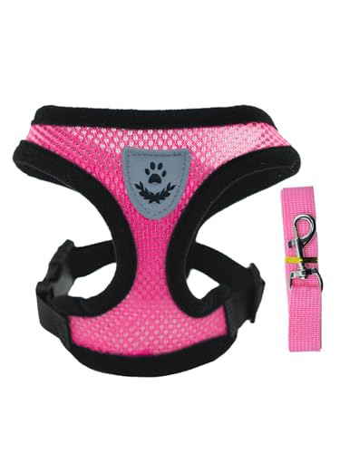 TiaoBug Reflektierende Haustiergurt und Leine Set Verstellbar für Katzen Kleine Hunde Escape-Proof Katzengeschirr Hot Pink M TiaoBug Reflektierende Haustiergurt und Leine Set Verstellbar für Katzen Kleine Hunde Escape-Proof Katzengeschirr Hot Pink M von TiaoBug
