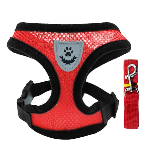 TiaoBug Reflektierende Haustiergurt und Leine Set Verstellbar für Katzen Kleine Hunde Escape-Proof Katzengeschirr Rot XL TiaoBug Reflektierende Haustiergurt und Leine Set Verstellbar für Katzen Kleine Hunde Escape-Proof Katzengeschirr Rot XL von TiaoBug