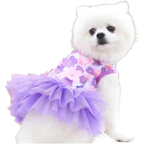 TiaoBug Sommer Prinzessinnenkleid für Hund Katze Niedliches Tutu-Kleid Rock Haustierkostüme zur Hochzeit Violett L von TiaoBug