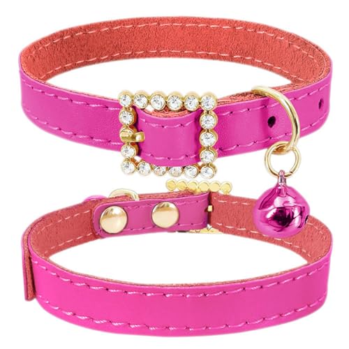 TiaoBug Verstellbares Leder-Halsband für Katzen mit Glocke Weiches Halsband für kleine Kätzchen Outdoor Katzenhalsband Hot Pink XS von TiaoBug