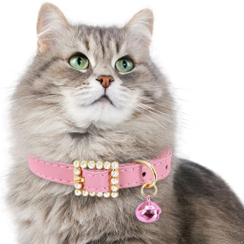 TiaoBug Verstellbares Leder-Halsband für Katzen mit Glocke Weiches Halsband für kleine Kätzchen Outdoor Katzenhalsband Rosa XS von TiaoBug