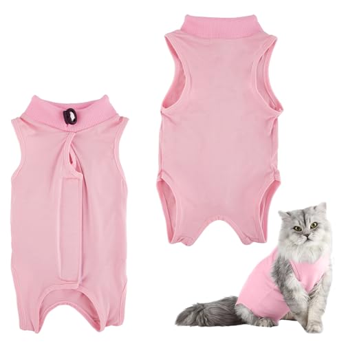 Tibapla Katzen Genesungsanzug, Nach Op Einteiler für Kätzchen, Atmungsaktiver Genesungsanzug für Katzen und Hunde, Anti-Lecken E-Halsband Alternative Einteiler für Bauchwunden (Rosa, M) von Tibapla