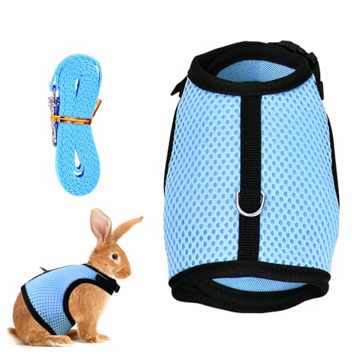 Tibapla Verstellbares Kaninchen Geschirr mit Elastischer Leine Schleppleine für Kleintiere Mesh Kaninchen Geschirr Kitty Geschirr und Leine für Häschen Katze Little Pet Kleines Tier (Blau, S) von Tibapla