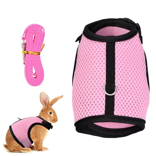 Tibapla Verstellbares Kaninchen Geschirr mit Elastischer Leine Schleppleine für Kleintiere Mesh Kaninchen Geschirr Kitty Geschirr und Leine für Häschen Katze Little Pet Kleines Tier (Rosa, M) von Tibapla