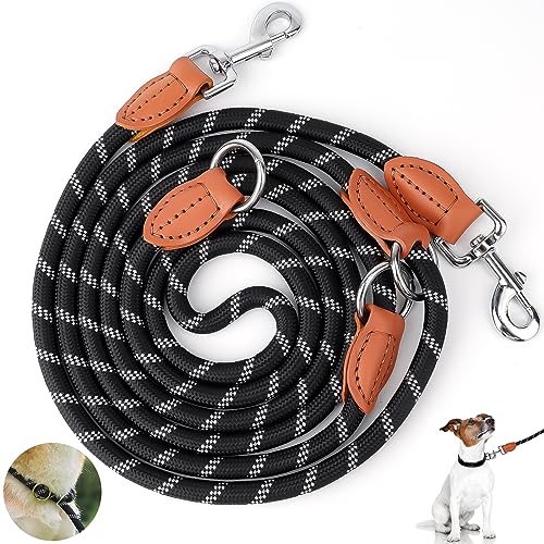 Ticeed 3M Hunde Doppelleine Verstellbar Hundeleine für Große und Mittelgroße Hunde Führleine Reflektierend Starke Hunde Trainingsleine Schleppleine mit 2 Karabinerhaken (Schwarz) von Ticeed