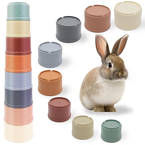 TiciKim 8 Stück Stapelbecher für Kaninchen, Mehrfarbig Kaninchen Spielzeug Stapelbar Kaninchenfutter Spielzeug Futterspender für Kaninchen Häschen Nistspielzeug für Kleintiere Hasen, Hamster und mehr von TiciKim
