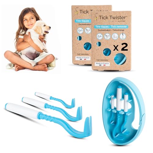 Tick Twister 3 Zeckenhaken für Hunde, Katzen und Menschen – Zeckenzange 3er Set mit Aufbewahrungsbox Sicheres Entfernen ohne Schmerzen – Ideal für Outdoor-Aktivitäten (Blau, 2er-Set) von Tick Twister