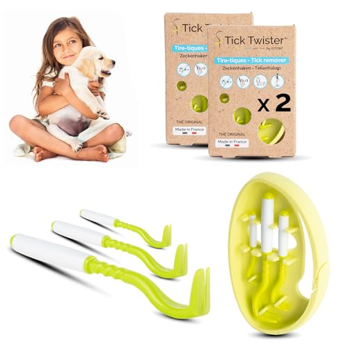 Tick Twister 3 Zeckenhaken für Hunde, Katzen und Menschen – Zeckenzange 3er Set mit Aufbewahrungsbox Sicheres Entfernen ohne Schmerzen – Ideal für Outdoor-Aktivitäten (Grün, 2er-Set) von Tick Twister