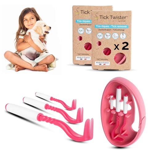 Tick Twister 3 Zeckenhaken für Hunde, Katzen und Menschen – Zeckenzange 3er Set mit Aufbewahrungsbox Sicheres Entfernen ohne Schmerzen – Ideal für Outdoor-Aktivitäten (Rosa, 2er-Set) von Tick Twister