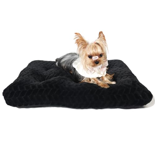 Kleines Hundebett für Hundekäfige, waschbar, 61 cm, dick, Hundebox-Bett, 61 x 45 cm, rutschfeste Unterseite sorgt für gemütlichen Schlaf, Schwarz von Tidevann