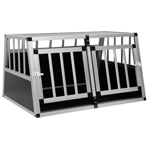 Hundetransportbox, Doppeltür Design, Aluminium und MDF, 89 x 69 x 50 cm, leicht und einfach zu transportieren, für sicheren und komfortablen Transport im Auto von Tidyard