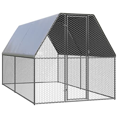 Tidyard Hühnerkäfig Hühnerstall Hühnerhaus Geflügelstall Freilaufgehege Hühnervoliere Kaninchenstall Freilauf Verzinkter Stahl 2x4x2 m von Tidyard