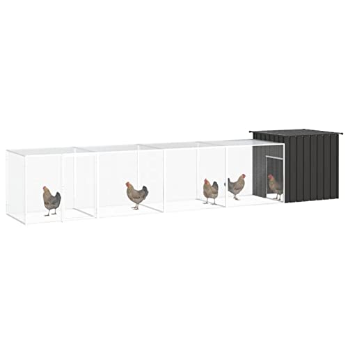 Tidyard Hühnerstall Kleintierstall Gehege Freilauf Vogelkäfig Hühnerkäfig Hühnerhaus Freigehege Geflügelstall Verzinkter Stahl Anthrazit 500x91x100 cm von Tidyard