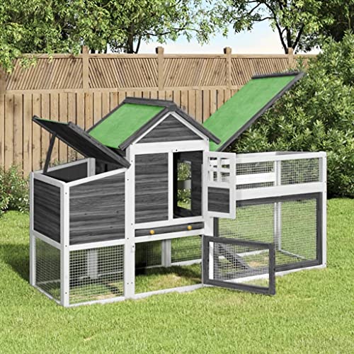Tidyard Hühnerstall Voliere Hühnerhaus Kleintierstall Hühnerkäfig Nistkasten Wasserfestes Dach Massivholz Kiefer Grau 186,5x58,5x113 cm von Tidyard