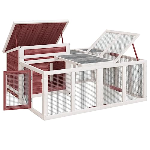 Tidyard Kaninchenstall Mokka Kaninchenkäfig mit Wänden aus Maschendraht Kaninchengehege 144 x 123 x 67,5 cm (L x B x H) Geflügelställe Geflügelkäfige Hasenstall Kleintierhaus Kleintierstall Massives von Tidyard