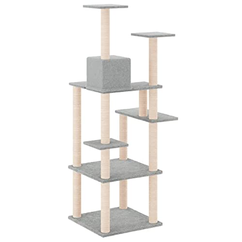 Tidyard Kratzbaum mit Sisal-Kratzsäulen Katzenkratzbaum Katzenbaum Aktivitätskratzbäum Kletterturm Kletterbaum Katze Katzen-Spielplatz Kratzstamm Kratzbäumen 47 x 47 x 153 cm (L x B x H) Hellgrau von Tidyard