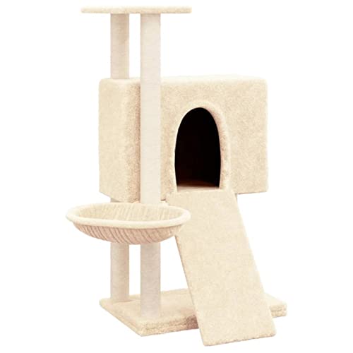 Tidyard Kratzbaum mit Sisal-Kratzsäulen Katzenkratzbaum Katzenbaum Aktivitätskratzbäum Kletterturm Kletterbaum Katze Katzen-Spielplatz Kratzstamm Kratzbäumen 71,5 x 60 x 96 cm (L x B x H) Creme von Tidyard