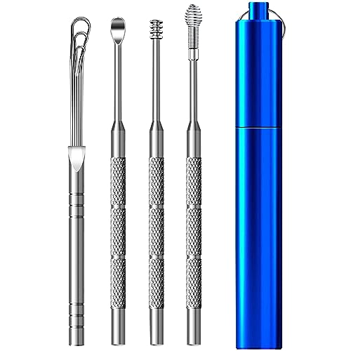 Ohrenschmalz Entfernungs Set,Ohrenschmalz Entferner Edelstahl,Tragbar Ohr Reinigung Set Ohrreiniger,Ohrreinigungswerkzeuge mit Aufbewahrungskiste,für Erwachsenen und Kindern (blau) von TieLishor