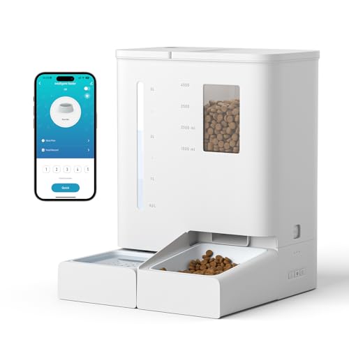 Tieker 2,4 GHz WiFi Automatischer Futterspender und Tränke 2-in-1 Pet Feeder 5L Automatischer Tierfutterspender mit 4L Wassertank Anpassbarer Fütterungsplan, Portionskontrolle, Duale Stromversorgung von Tieker