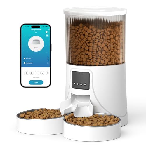 Tieker 4L Automatischer Katzenfutterautomat mit APP-Steuerung für 2 Katzen 2.4G WiFi Programmierbarer Trockenfutterspender mit 10s Sprachaufzeichnung, Dual-Netzteil, 4 Mahlzeiten täglich, Abnehmbare von Tieker