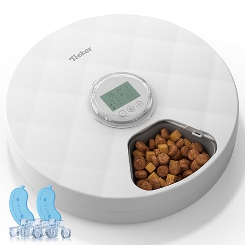 Tieker Automatischer Katzennassfutterspender 6 Mahlzeiten Katzenfutterspender mit Timer, kabelloser Haustier-Futterspender mit 2 Kühlakkus für Nass- und Trockenfutter gekühlt, batteriebetrieben Tieker Automatischer Katzennassfutterspender 6 Mahlzeiten Katzenfutterspender mit Timer, kabelloser Haustier-Futterspender mit 2 Kühlakkus für Nass- und Trockenfutter gekühlt, batteriebetrieben von Tieker