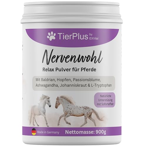 TierPlus Nervenwohl Relax Pulver für Pferde, mit Mit Baldrian, Hopfen, Leinöl, Passionsblume, Ashwagandha, Johanniskraut & L-Tryptophan, 900g Dose, hochdosiert & mit Soforteffekt! TierPlus Nervenwohl Relax Pulver für Pferde, mit Mit Baldrian, Hopfen, Leinöl, Passionsblume, Ashwagandha, Johanniskraut & L-Tryptophan, 900g Dose, hochdosiert & mit Soforteffekt! von TierPlus