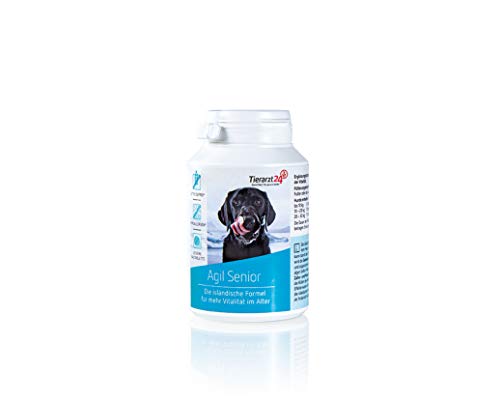 Tierarzt24 AGIL Senior unterstützt Hunde im Alter - Leckere Tabletten für Gelenke, Zähne, Herz und Gedächtnis. Mit Ginkgo-Extrakt und MSM - 60 Tabletten (120 g) von Tierarzt24