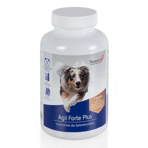 Tierarzt24 AGIL FORTE Plus unterstützt gezielt die Gelenke von Hunden - Enthält Glucosamin, Chondroitinsulfat, MSM & Hyaluronsäure - 65 Tabletten von Tierarzt24