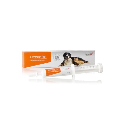 Tierarzt24 Enterokur Pro 32ml unterstützt den Aufbau der Darmflora und stärkt so das Immunsystem von Hunden & Katzen - Mit Probiotika, Präbiotika und Bentonit von Tierarzt24
