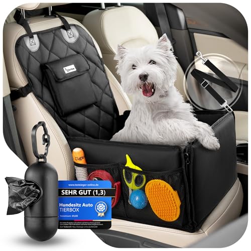 TIERBOX Hunde Autositz mit Kotbeutelspender [extra Stabil und Wasserdicht] Hundeautositz für kleine Hunde | Bilder ansehen von Tierbox