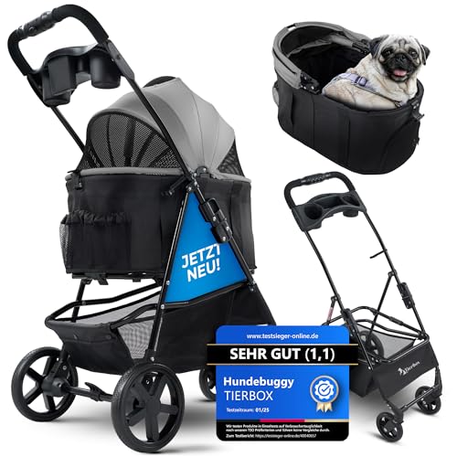 Tierbox Hundebuggy Hundewagen klappbar mit QuikFold, einfacher Transport, Traglast bis 15 kg - Grau Tierbox Hundebuggy Hundewagen klappbar mit QuikFold, einfacher Transport, Traglast bis 15 kg - Grau von Tierbox