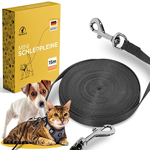 Tierhood - Schleppleine 5m / 10m / 15m für Hunde & Katzen [Federleicht] - Katzenleine mit Handschlaufe & 360° Karabiner - Schleppleine für kleine Hunde & Katzen - Hundeleine kleine Hunde leicht von Tierhood