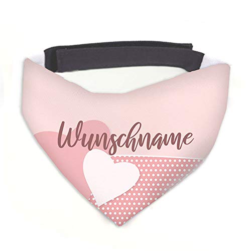 Hundehalstuch Herz rosa / weiß personalisiert inklusive Wunschname mit 12 cm Klettverschluss für kleine, mittlere und große Hunde, Hunde-Halstuch / Dreieckstuch (M = Halsumfang 38-45 cm) von Tierisch-tolle Geschenke