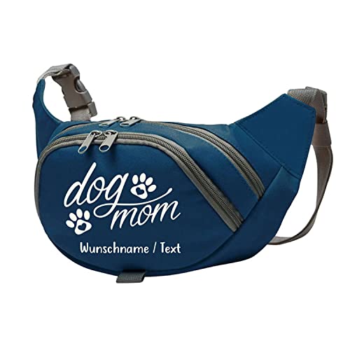 Tierisch-tolle Geschenke Dog Mom Bauchtasche Leckerlie -Tasche mit Wunschnamen personalisiert | Hundetraining | Leckerlie Beutel (Blau/Beige) von Tierisch-tolle Geschenke