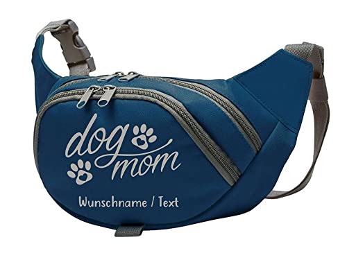 Tierisch-tolle Geschenke Dog Mom Bauchtasche Leckerlie -Tasche mit Wunschnamen personalisiert | Hundetraining | Leckerlie Beutel (Blau/Grau) von Tierisch-tolle Geschenke