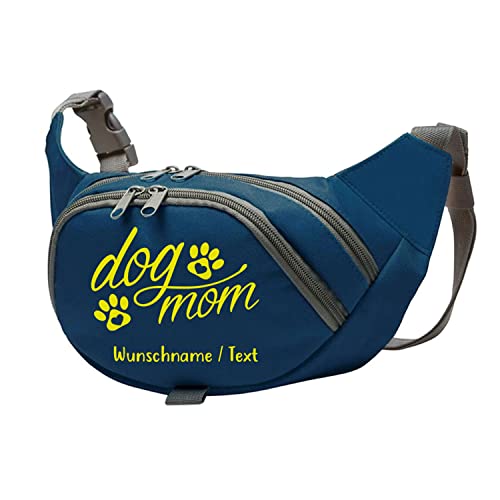 Tierisch-tolle Geschenke Dog Mom Bauchtasche Leckerlie -Tasche mit Wunschnamen personalisiert | Hundetraining | Leckerlie Beutel (Blau/Neongelb) von Tierisch-tolle Geschenke