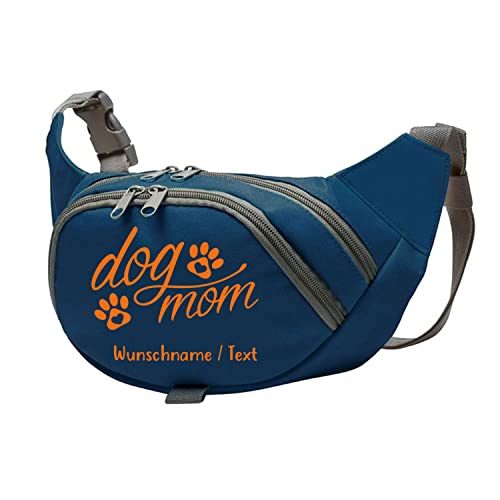Tierisch-tolle Geschenke Dog Mom Bauchtasche Leckerlie -Tasche mit Wunschnamen personalisiert | Hundetraining | Leckerlie Beutel (Blau/Orange) von Tierisch-tolle Geschenke