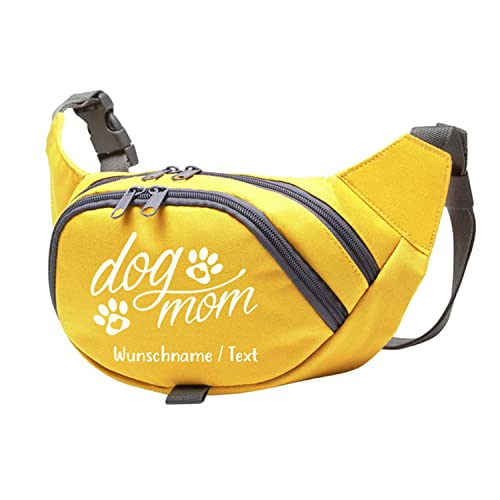 Tierisch-tolle Geschenke Dog Mom Bauchtasche Leckerlie -Tasche mit Wunschnamen personalisiert | Hundetraining | Leckerlie Beutel (Gelb/Beige) von Tierisch-tolle Geschenke