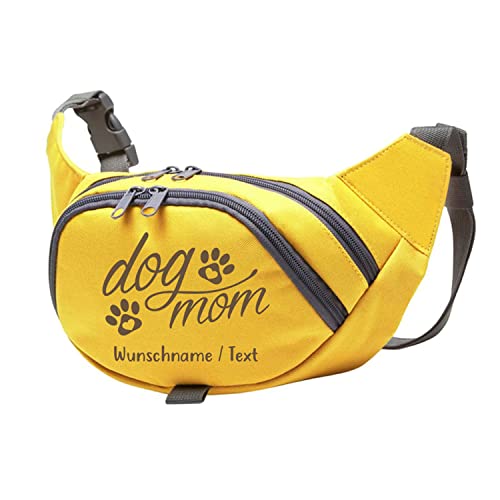 Tierisch-tolle Geschenke Dog Mom Bauchtasche Leckerlie -Tasche mit Wunschnamen personalisiert | Hundetraining | Leckerlie Beutel (Gelb/Braun) von Tierisch-tolle Geschenke