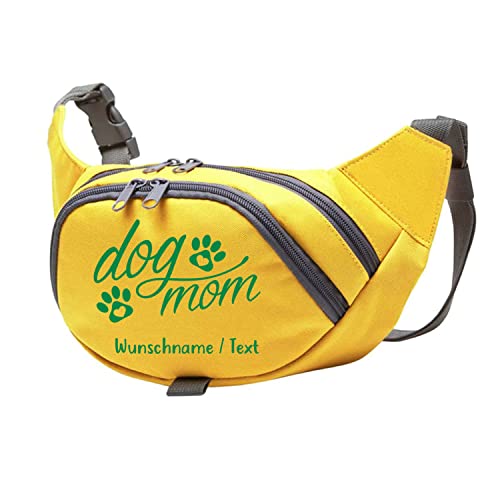 Tierisch-tolle Geschenke Dog Mom Bauchtasche Leckerlie -Tasche mit Wunschnamen personalisiert | Hundetraining | Leckerlie Beutel (Gelb/Grün) von Tierisch-tolle Geschenke