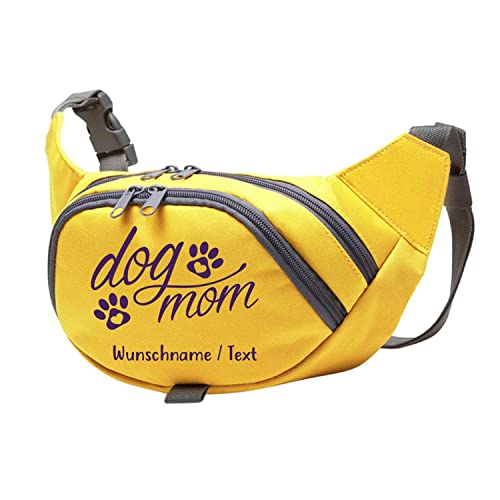 Tierisch-tolle Geschenke Dog Mom Bauchtasche Leckerlie -Tasche mit Wunschnamen personalisiert | Hundetraining | Leckerlie Beutel (Gelb/Lila) von Tierisch-tolle Geschenke