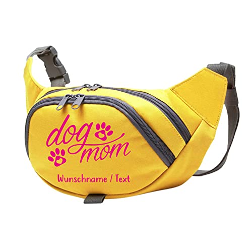 Tierisch-tolle Geschenke Dog Mom Bauchtasche Leckerlie -Tasche mit Wunschnamen personalisiert | Hundetraining | Leckerlie Beutel (Gelb/Neonpink) von Tierisch-tolle Geschenke